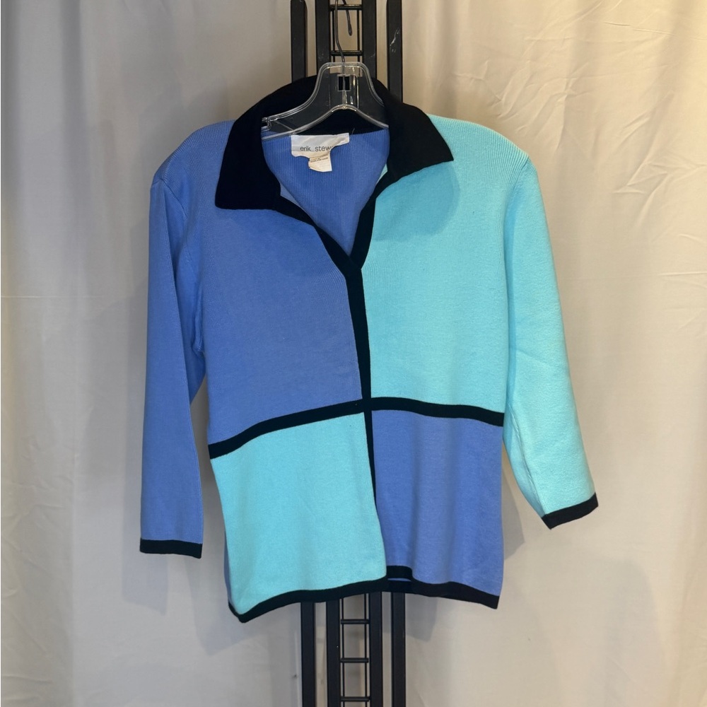 Stylish Women's Colorblock‎ Blouse - Blue and Black